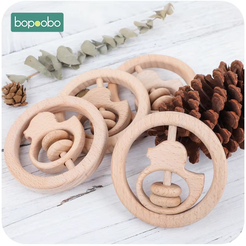 5Pc Wooden Baby Rattle Food Grade Material Baby Toy Wood Ring Baby Teether Crib Mobile Toddler Toys Baby Rattle for Baby