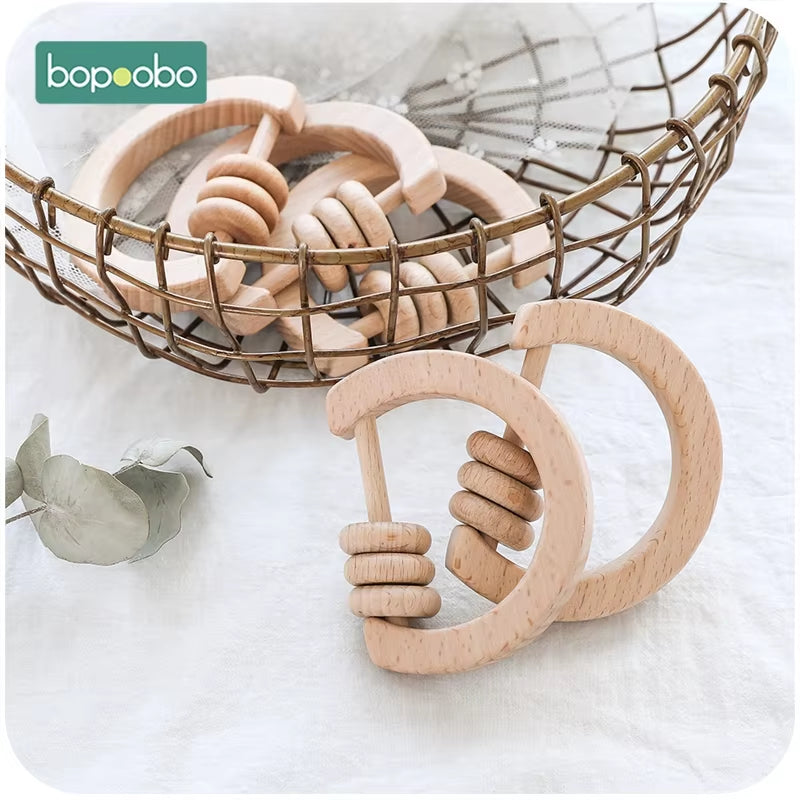 5Pc Wooden Baby Rattle Food Grade Material Baby Toy Wood Ring Baby Teether Crib Mobile Toddler Toys Baby Rattle for Baby