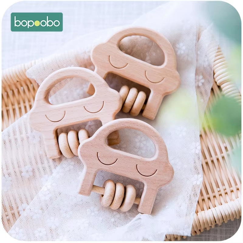 5Pc Wooden Baby Rattle Food Grade Material Baby Toy Wood Ring Baby Teether Crib Mobile Toddler Toys Baby Rattle for Baby