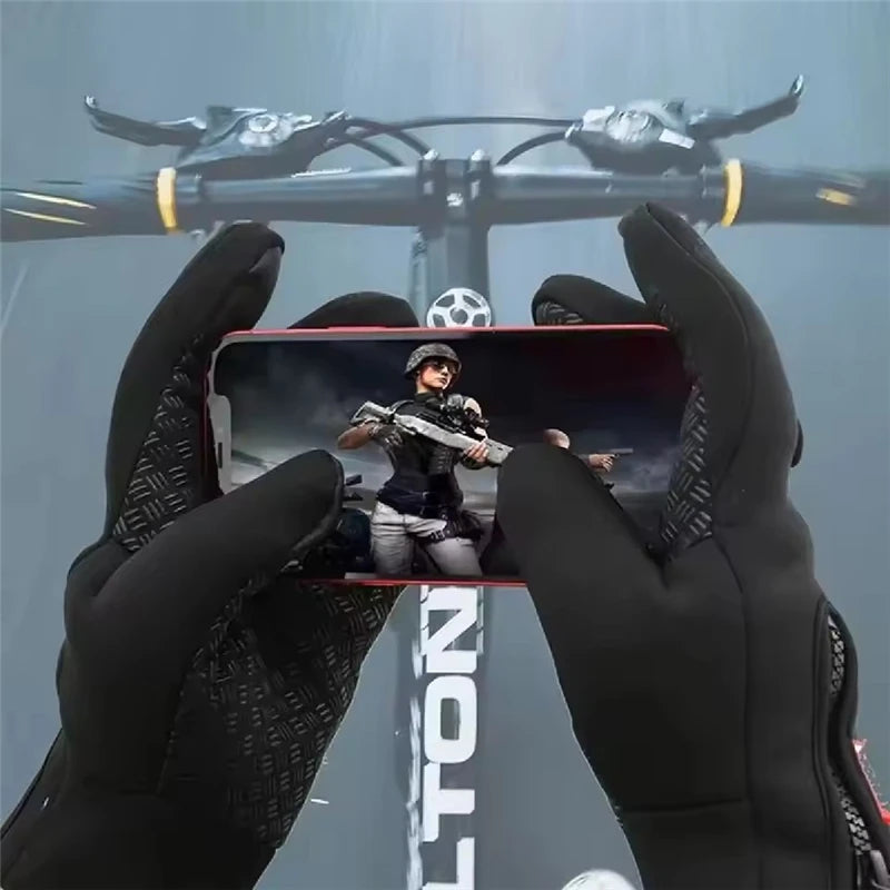 Men'S Autumn and Winter Cold Resistant Bicycle Gloves Warm Outdoor Sports Running Camping Skiing Gloves Motorcycle