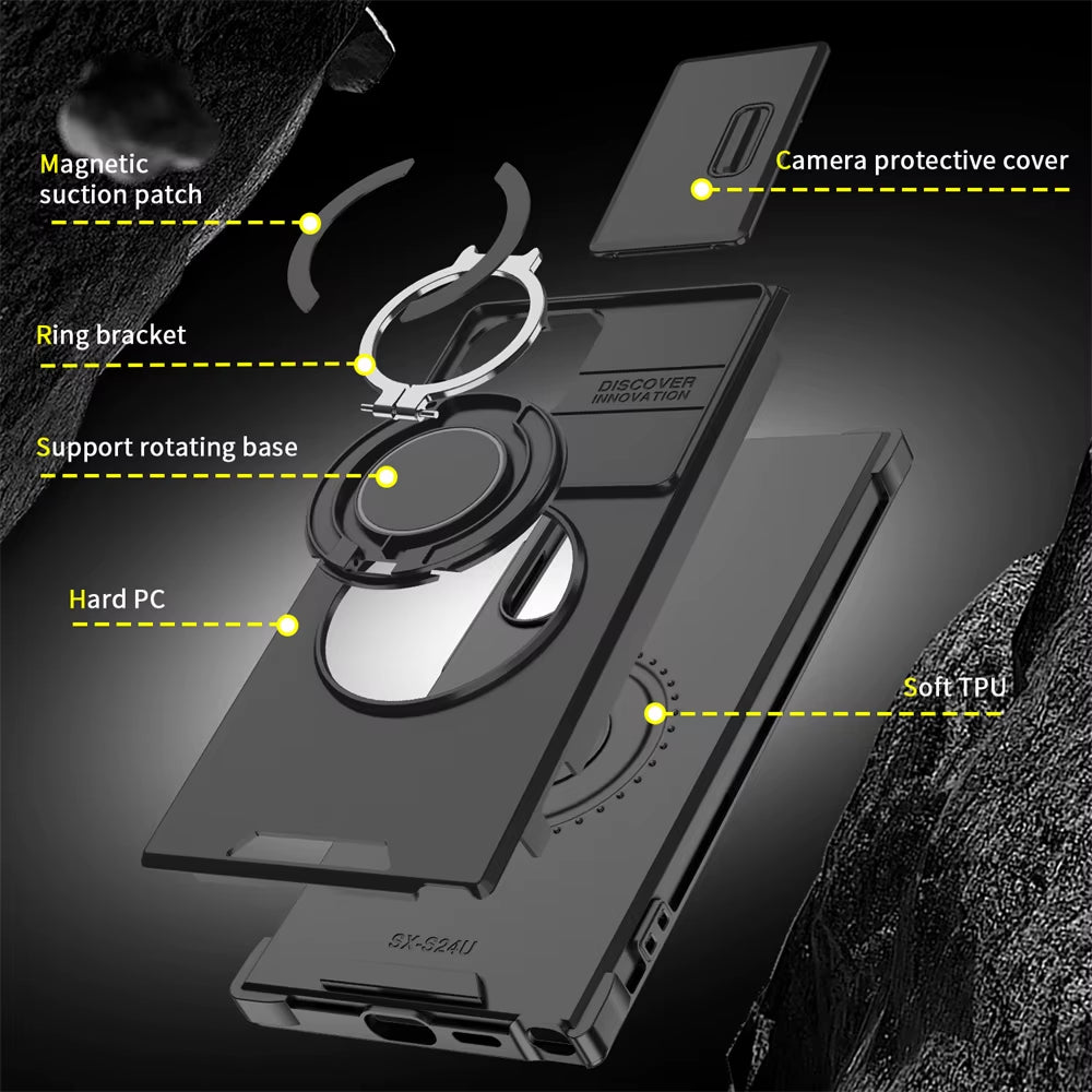 Slide Camera Protection Magnetic Stand Phone Case for Samsung S25 Edge S24 S23 plus S21 S22 Ultra FE A54 A15 A14 A05 A05S Cover